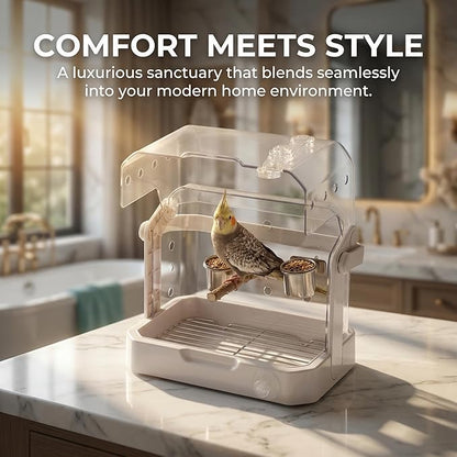 Bird Travel Cage, 10×6.7×8.3 Inches Waterproof & Sturdy Pet Carrier with Perch & Food Bowls, Portable Cage for Budgies, Cockatiels, Lovebirds & Small Birds