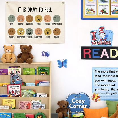 Classroom Wall Decor-Teacher Gift-Nursery Decor-Rectangular Banner Flag Wall Decor for Reading Room-Positive Growth Mindset Mental Health Quotes for Baby Kids Girl Boy-It is Okay to Feel-28.5"L×20"W