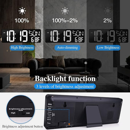 17.2"Large Digital Wall Clock Large Display with Remote Control 180°Visible | Timer with Temperature Date Week Auto DST Adjustable Brightness, for Living Room Classroom Garage Gym Gift for Senior Mom Dad