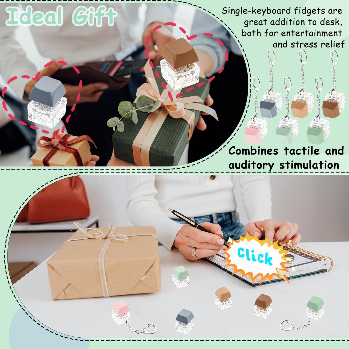 24 Pcs Morandi Keyboard Fidget Toy for Adult Kids Stress Relief, Fidget Keychain Keyboard Decompression Button Finger Clicker Toys, Button Stress Relief Fidget Gifts Birthday Party Favors Goodie Bag