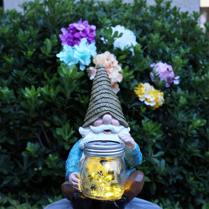 Vcdsoy Solar Firefly Jar Gnome Resin LED Garden Statue