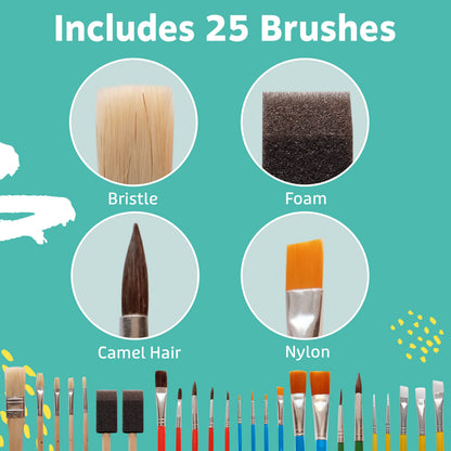 Artlicious Foam Brushes Wood Handle Paint Brush Set - Use with Craft, Watercolor, Oil, Gouache Paints, Face Art, Washable Paints, Miniature Detailing and Rock Painting