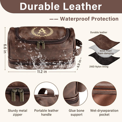 Personalized Toiletry Bag for Men Gifts, Birthday Gifts for Him Dad Husband Brother Boyfriend Groomsmen, Customized Leather Initial Travel Shaving Bag, Gifts for Father's Day Anniversary Christmas