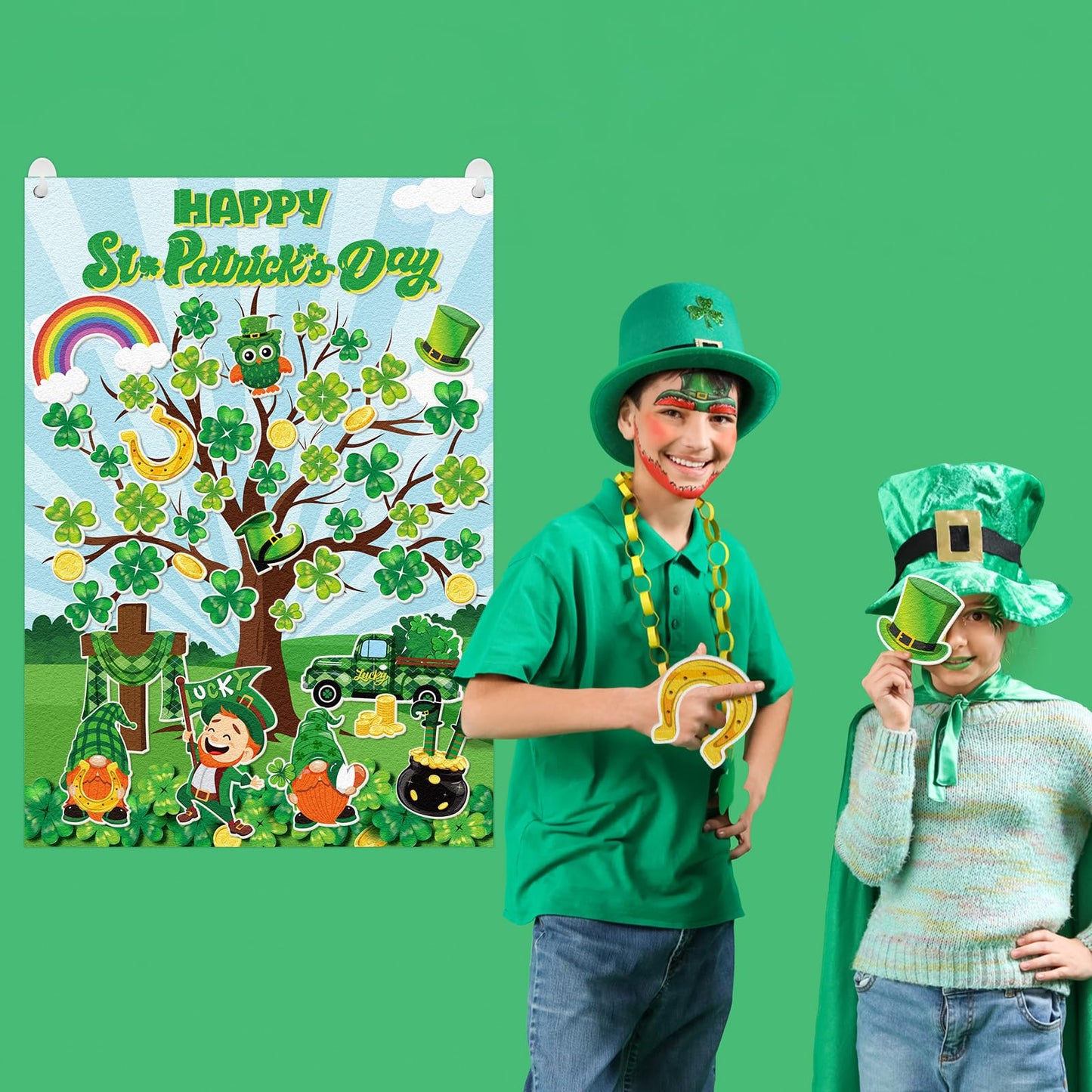 Cinrobiye St. Patrick's Day Shamrock Felt Tree Bulletin Board Kit DIY Classroom Church Religious Crafts Irish Holiday Decorations Kids Activity Supplies