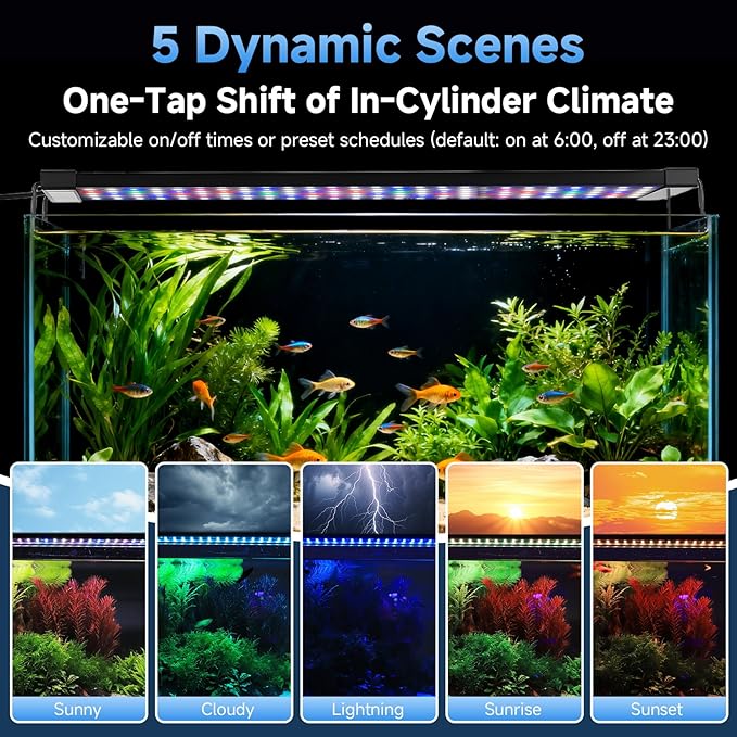 fishkeeper LED Aquarium Plant Light, 24/7 Full Spectrum Aquarium Light with 5 Nature Weather Mode, Auto On Off with Timer for 18-24 Inch Fish Tank, Adjustable Colors/Brightness with Memory Function