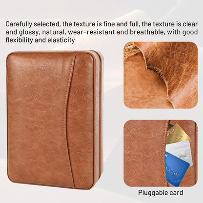 Holds 6 -Cigar Portable Brown Leather Cigar Case with Spanish Cedar Wood Interior and Card Storage Travel Cigar Humidor with Cutter ，Humidifier， Perfect for Business Trips Birthday Gifts Father's Day