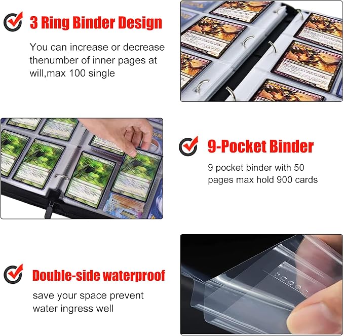 Trading Card Binder for One Piece Card Game,9 Pocket with 50 Sleeves up to 900 Cards One Piece TCG Card Binder,Waterproof Card Storage Bag with Sleeves,one piece for card Display Case