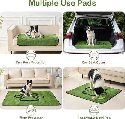 Qeils Reusable Dog Pee Pads, 4 Pack Super Absorbent & Leakproof Washable Puppy Pads with Soft Green Top Layer, for Potty Training, Crates, Couch, Car Seats & Pet Beds, 24"x 36"