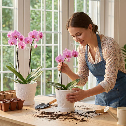 LinyAlmY 2Pack Cutouts Orchid Pots for Indoor Plants,5.75 Inch Clear Small Orchid Pots with Holes for Repotting Kit,Macetas para Orqudeas(White)