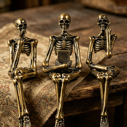 XINXUAN Halloween Decorations Skull Statue Home Decor - Modern Bookshelf & Desk Decor - 3 Piece Set (Retro - Gold)
