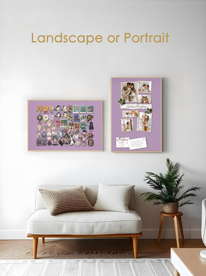 Lightomorrow Bulletin Board 30 x 20 inches, Mystic Violet Pin Board, Golden Aluminum Framed Fabric Cork Board with 10 Push Pins