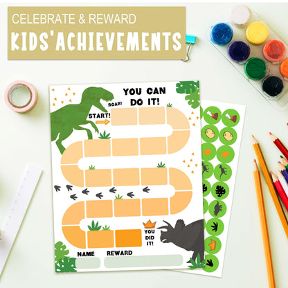 10 Dinosaur Reward Chart with 216 Round Stickers, Incentive Behavior Chart for Kids at Home Classroom, Kids Routine Daily Chore Sticker Chart-A09
