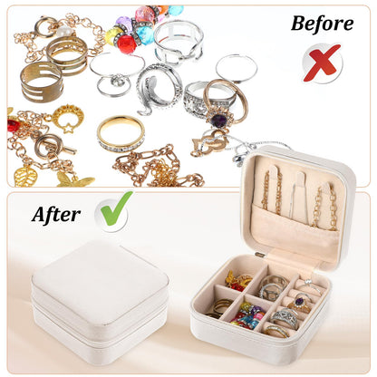 Nodaaiie 6 Pack White Travel Jewelry Case, PU Leather Mini Jewelry Organizer Box, Portable Earring Storage Box for Women, Girls, Bridesmaid Gifts(3.94 x 3.94 x 1.97 Inches)