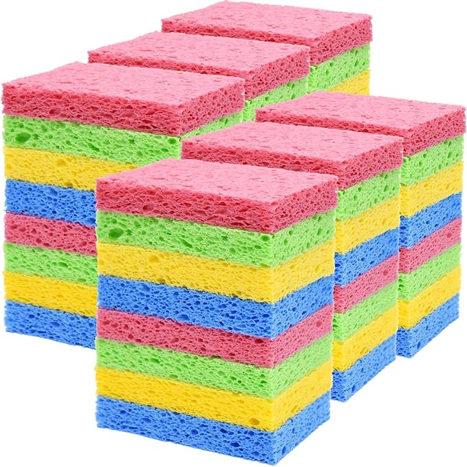 YoleShy 48 Pack Sponges Kitchen Natural Compressed Cellulose Sponges Durable Dish Sponge for Cleaning & DIY Reusable