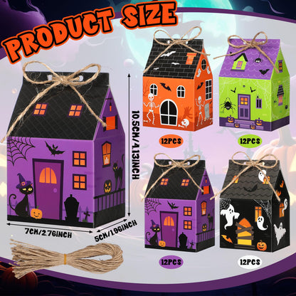 Zhanmai 48 Pcs Halloween Candy Treat Boxes Castle House Mini Halloween Party Favor Box Small Paperboard Gift Container for Holiday Party Treat Cookie Goodie Snack Gift Packaging
