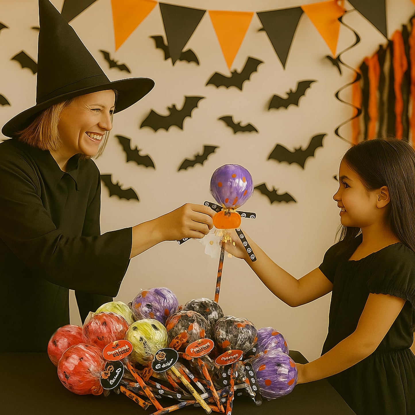 Simgoing 96 Pcs Halloween Party Favors Gift Trick or Treat Container Halloween Pencil Empty Giant Lollipop Stationery Candy Fillable Hold Plastic Lollipop Storage for Classroom Gifts