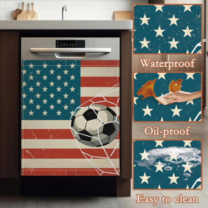 Dishwasher Magnet Cover American Soccer Flag Refrigerator Magnet Patriotic Sports Ball Decorative Dishwasher Panel for Kitchen Appliance Decor Reusable Waterproof 23x26 Inch