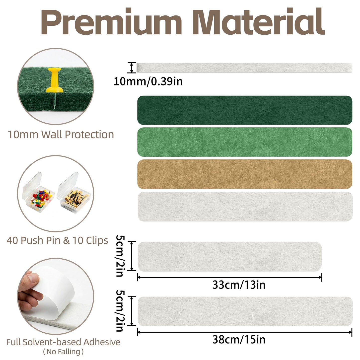 GoTiling Cork Board for Walls - 8 Pack Felt Pin Board Bar Strips - Self-Adhesive Lightweight Bulletin Board - Cork Board for Office with 40 Push Pins No Damage for Wall