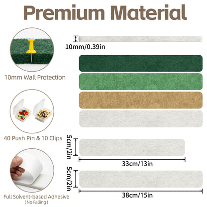 GoTiling Cork Board for Walls - 8 Pack Felt Pin Board Bar Strips - Self-Adhesive Lightweight Bulletin Board - Cork Board for Office with 40 Push Pins No Damage for Wall