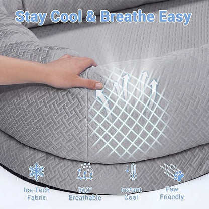 WROS Cooling Human Dog Bed for Summer, Breathable Washable Floor Lounger for People & Pets, 65"x36"x11", Glacier Grey, Pet Bed for Hot Weather Relaxing
