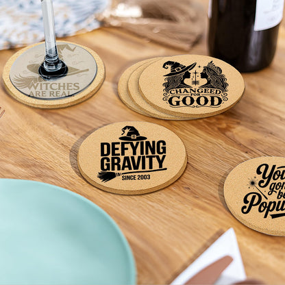 Cegkuc Coasters Witch for Drinks with Holder Set of 6, Wicked Cork Coaster Absorbent for Office Desk Cup Table Coasters Kitchen Decor House Warming Gifts for New Home Couples, Round 4"