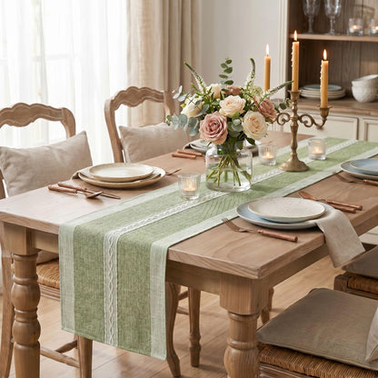 Artoid Mode Dark Green Braided Striped Rustic Chenille Table Runner, Seasonal Spring Embroidered Kitchen Dining Table Decoration for Home Party Decor 13x72 Inch
