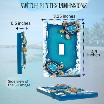 Nautical Single Toggle Switch Cover (1 Gang) with Sea Turtle and Ocean Waves Design, Beach Theme Decorative Light Switch Plate and Coastal Home Décor