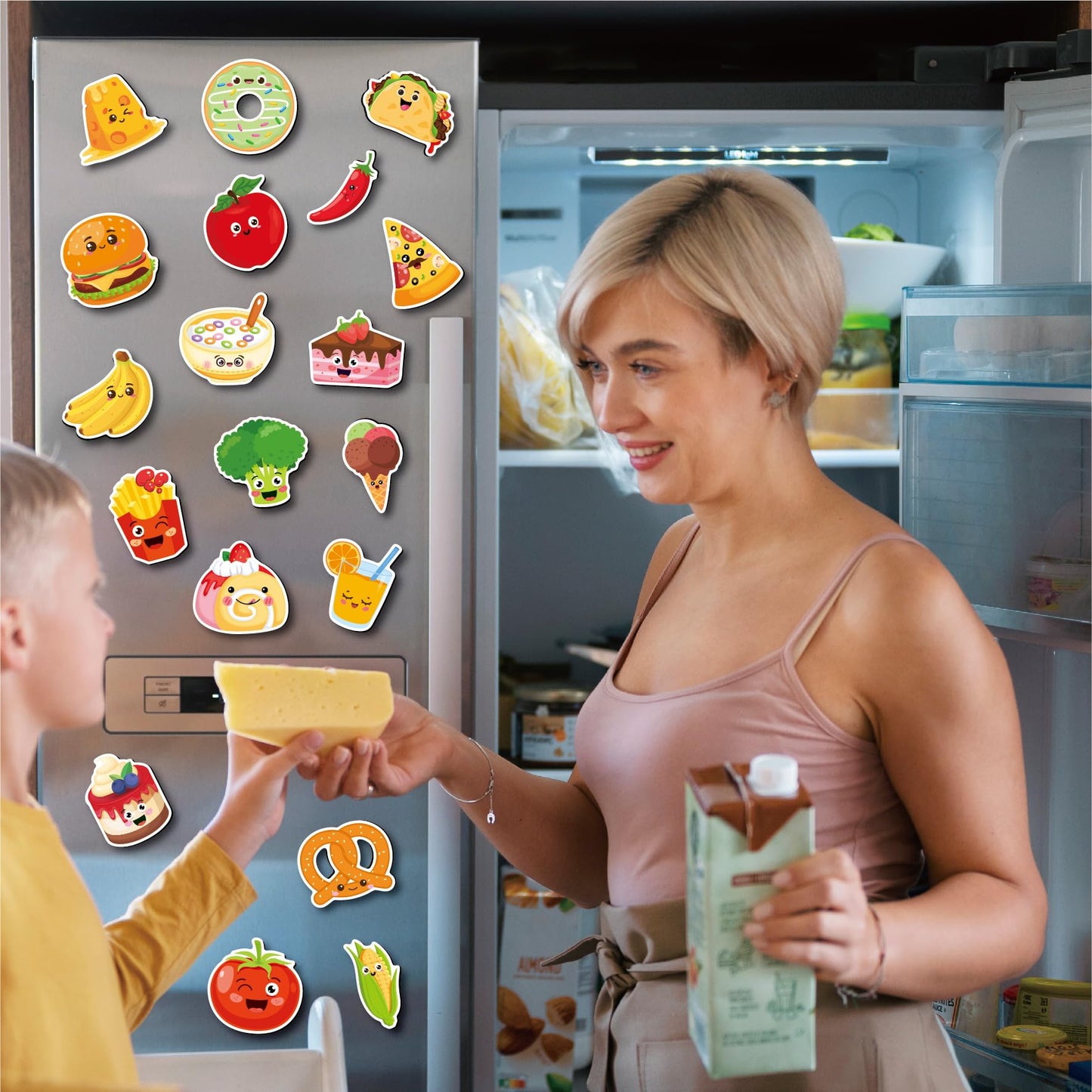 Fecheche Large Size Cute Fridge Magnets for Toddlers, Preschool Spelling Learning Education Refrigerador Magnetic Toy (Foods 48pcs)