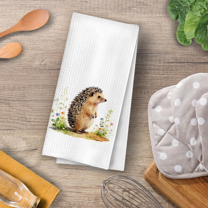 XIVENHAVM Hedgehog Gifts Kitchen Towels - Cute Wild Animal Botanical Decorative Waffle Dish Towels, Hedgehog Gifts for Women Hand Towel, Farmhouse Floral Tea Towe, 16x24 Inch