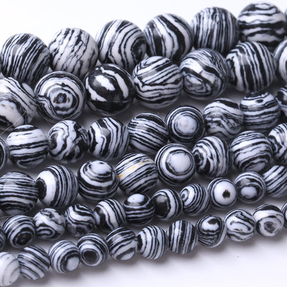8MM Black and White Peacock Turquoise Round Loose Beads Natural Gem Beads Crystal Energy Stone Beads for Jewelry Making DIY Bracelet Necklaces