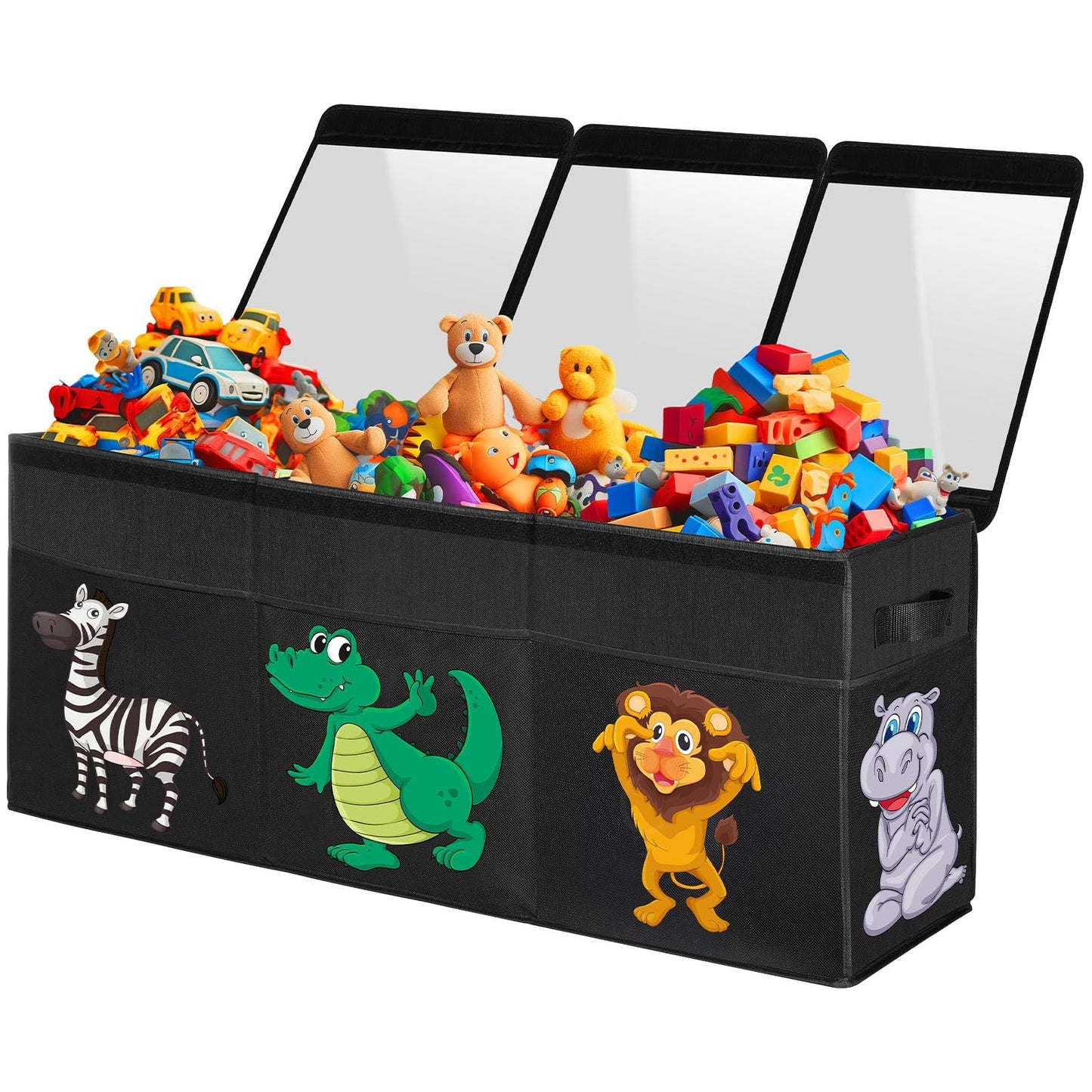 Extra Large Toy Box, Collapsible Sturdy Toy Storage Organizer with Lids, Dinosaur Storage Box for Boys Girls, 42"x16"x14" Kids Bin Chest Baskets for Living Room, Playroom, Bedroom, Nursery, Black