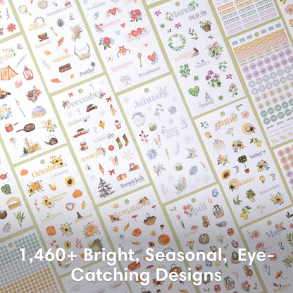 Blue Sky Sticker Book, Everyday and Monthly Planner Stickers, Undated, Glued with Bungee, 1460+ Stickers for Journals and Calendars (Floral, 4.5" x 9")
