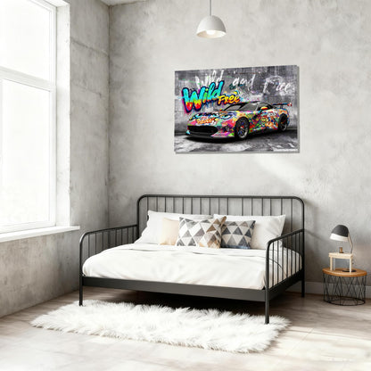 16x24 Modern Graffiti Sports Racing Car Canvas Wall Art Framed Urban Street Galley Oil Painting Gray Picture Teen Boys Pop Funny Home Decor Kids Bedroom Posters Men Office Living Room Cool Prints