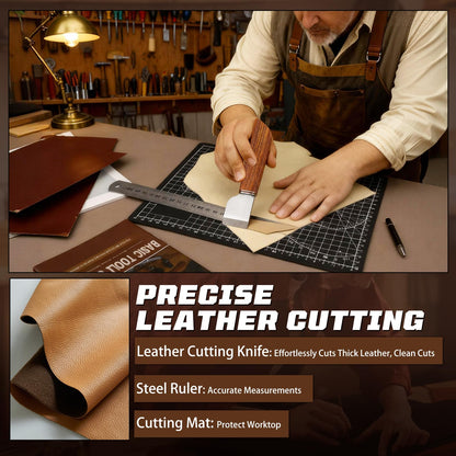 CBHGFEA Leather Working Kit, Leather Working Tools and Crafting Kit with Custom Storage Bag, Engraving, Cutting, Sewing, Stamping, Sanding Supplies for DIY Handicraft Making and Repair