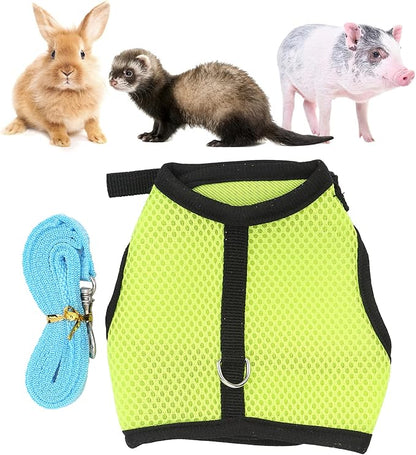 Pet Mesh Traction Harness Chest Back Leash Rabbit Guinea Pig Supplies Mesh Comfortable Adjustable Small Pets (Fruit Green)