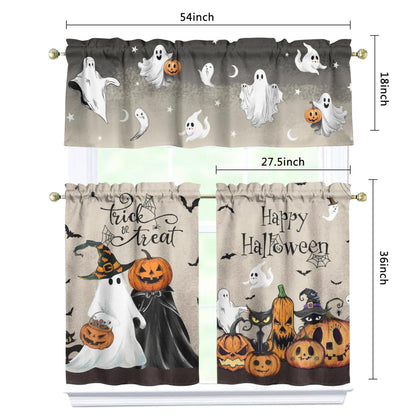 Miffrank Halloween Kitchen Curtains and Valance Set of 3, Ghost Pumpkin Kitchen Window Tier Curtains Farmhouse Window Valances Rod Pocket Panels for Halloween Home Decor