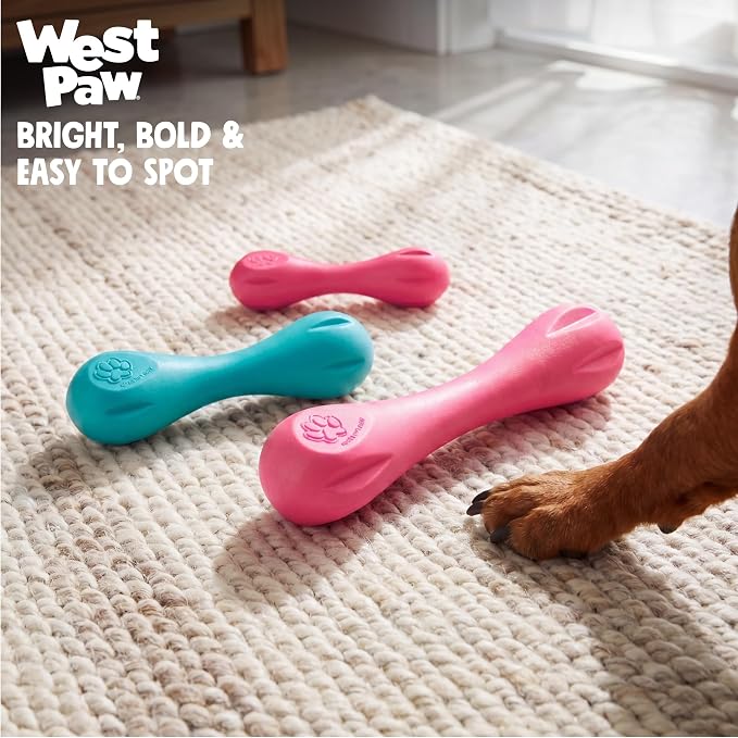 WEST PAW Zogoflex Hurley Dog Bone Chew Toy – Floatable Pet Toys for Aggressive Chewers, Catch, Fetch – Bright-Colored Bones for Dogs – Recyclable, Dishwasher-Safe, Non-Toxic, Large, Geranium
