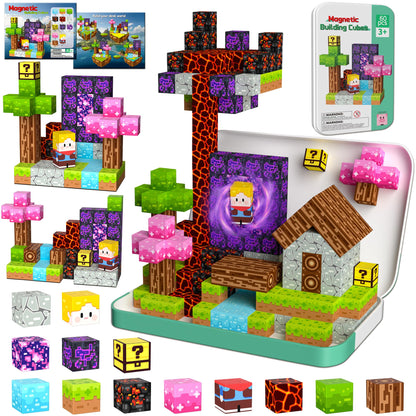 OUGUI 60PCS Mini Magnetic Blocks Travel Toys for Kids Ages 4-8: Magnet Building Blocks Magnetic Cubes with Iron Box STEM Educational Building Toys Christmas Birthday Gift for Boys Girls Toddlers Kids