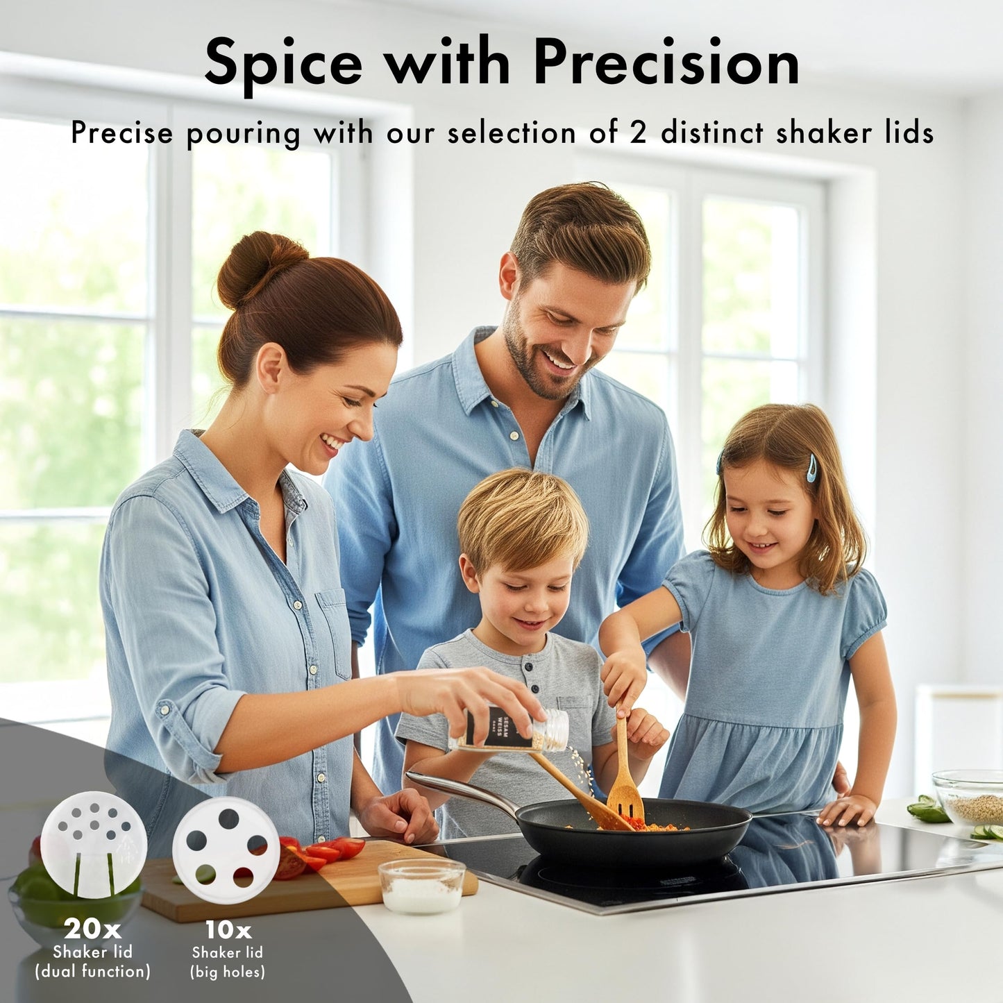 EDELHAUS Glass Spice Jars with Label and Black Lids (24 x 4oz) Spice Containers with 240 Labels, Shaker Inserts, Steel Funnel, Empty Square Seasoning Organizer for Spice Rack, Cabinet, Drawer