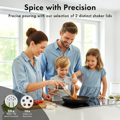 EDELHAUS Glass Spice Jars with Label and Black Lids (24 x 4oz) Spice Containers with 240 Labels, Shaker Inserts, Steel Funnel, Empty Square Seasoning Organizer for Spice Rack, Cabinet, Drawer