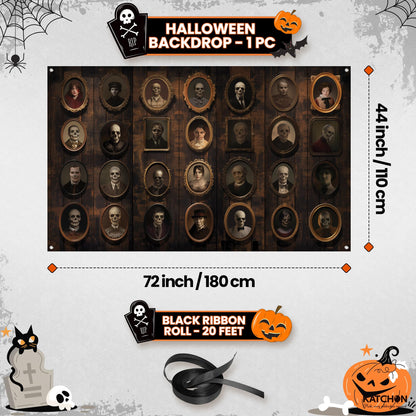 KatchOn, Happy Halloween Party Decoration Set - Pack of 17 | Garlands & Wall Portrait Banner | XtraLarge 72x44 Inch- halloween Banner | Wall Backdrop,Hanging Swirl For Halloween Decorations