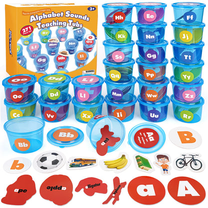 Joyreal Alphabet Learning Toys for Toddlers - 26 Alphabet Soup Sorters with 245 Flash Cards for Early Letter Awareness & Recognition - Fun Education Classroom Supplies Alphabet Sounds Teaching Games