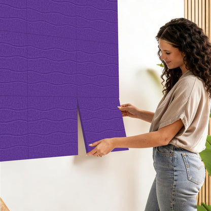 AKONEGE Felt Bulletin Board Tiles 12 Pack, 48" x 36" Cork Board Alternative, DIY Pin Board Wall Tiles for Photo Wall, Vision Board, Dorm Room & Home Office Decor, Stick-On with Adhesive Tabs, Violet