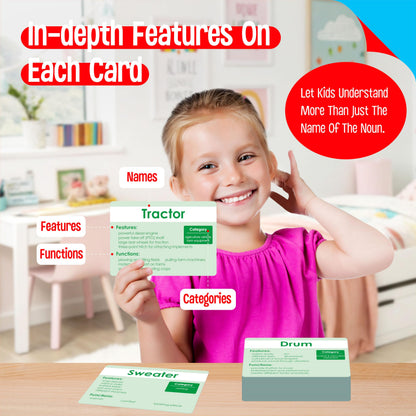 140 Noun Picture-Word Cards, Picture Flashcards Language Builder Visual Aid Speech Development Tool for Autism, ESL Teaching Material Non-Verbal Vocabulary Builder for Children, Kids, Adults (Level 2)