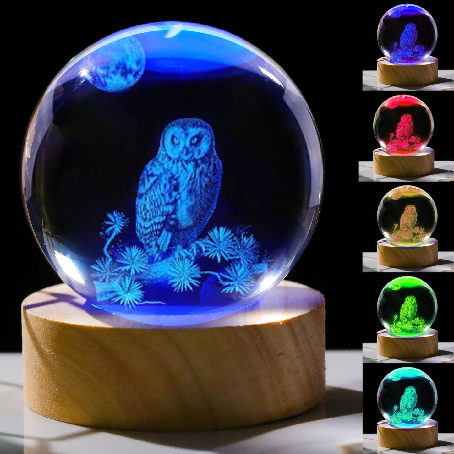 3D Owl Crystal Ball 60mm - Figurines Decor Glass Animals for Women, Room Birthday Gift for Best Friend Lovers, Keepsake Paperweight