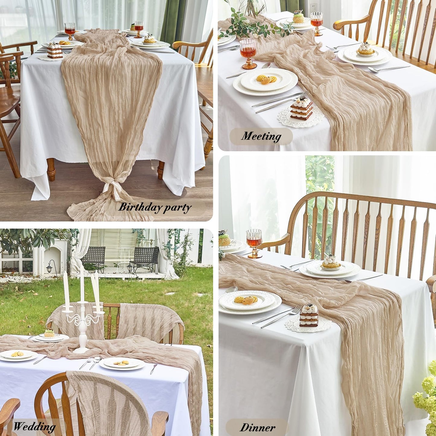 IVAPUPU 2 Pcs Cheesecloth Table Runner - 10ft Nude Boho Gauze Cheese Cloth Table Runners for Baby Shower Decorations Wedding Party Summer Garden Farmhouse