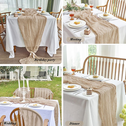IVAPUPU 2 Pcs Cheesecloth Table Runner - 10ft Nude Boho Gauze Cheese Cloth Table Runners for Baby Shower Decorations Wedding Party Summer Garden Farmhouse