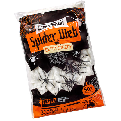 Ultra Stretchy Halloween Spider Web Decoration with Creepy Plastic Spiders, Indoor Outdoor Garden, 3,000 sq ft (10 Pks of 300 sq ft) (10)