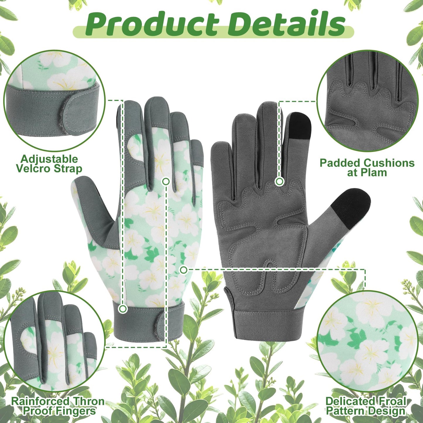 Garden Pruning Shears Set with Gardening Work Gloves & Stainless Steel Trimming Scissors for Flowers, Herbs & Small Branches, Puncture Resistant Anti-Slip Flexible