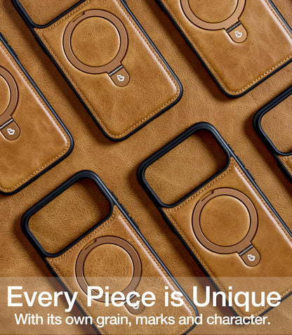 Bullroye for iPhone 17 Pro Max Case Leather Top-Grain Handcrafted with Stand, Fits for MagSafe (English Tan, iPhone 17 Pro Max)